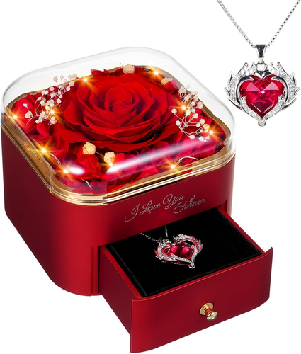 Mini Scatola Regalo Rosa eterna,Rose Stabilizzate Fatte a Mano,Regalo di San Valentino,Rosa Eterna,Fiore Mai Appassito,Rossa Ragazze Regali di