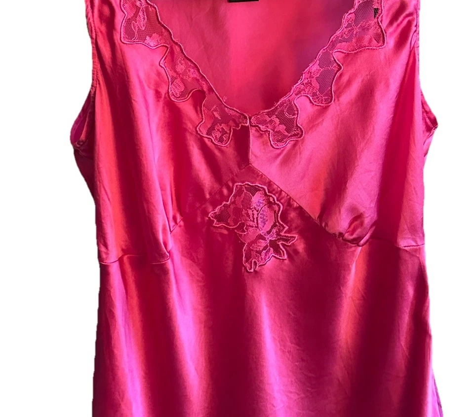 Vtg Womens Silk Lace Trim Babydoll Top Medium Pink Romantic Feminine Y2K Barbie - Image 3 of 4