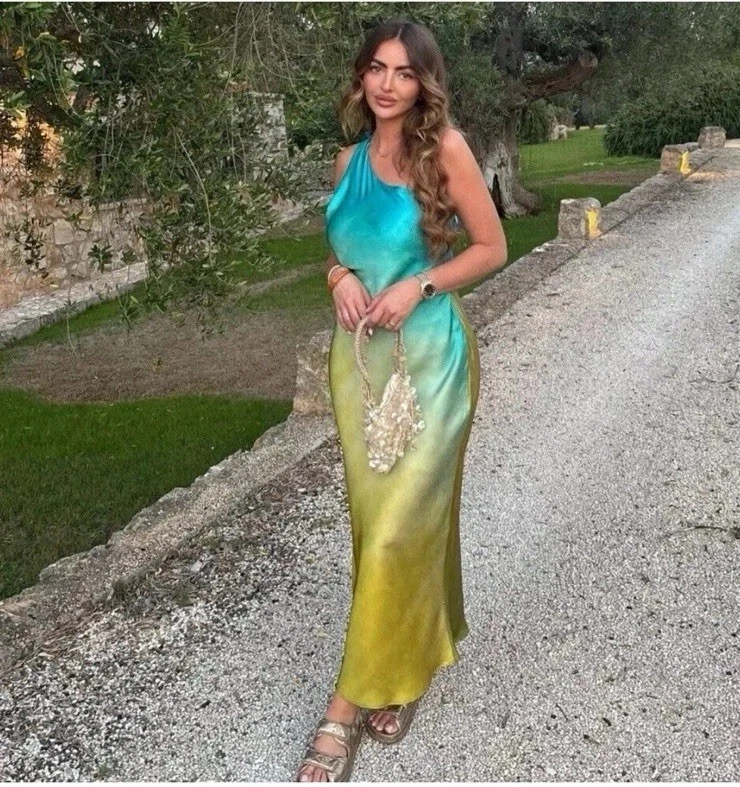 Zara Asymmetric Tie Dye Satin Dress Multicoloured Size S 8247/490