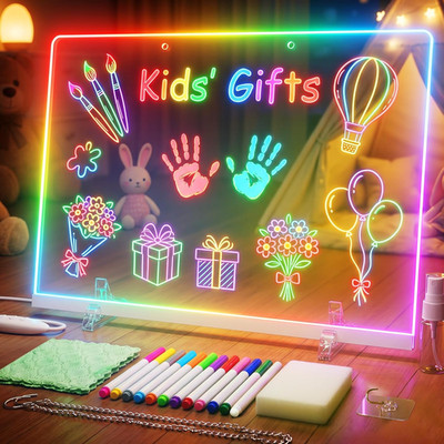 17'' Led Drawing Board for Kids - Flicker-Free LED Note Board, 10 Light Effects