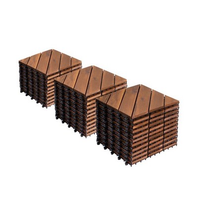 Interlocking Deck Tiles Diagonal Pattern, 12'' x 12'' Acacia Wood Tiles For Patio