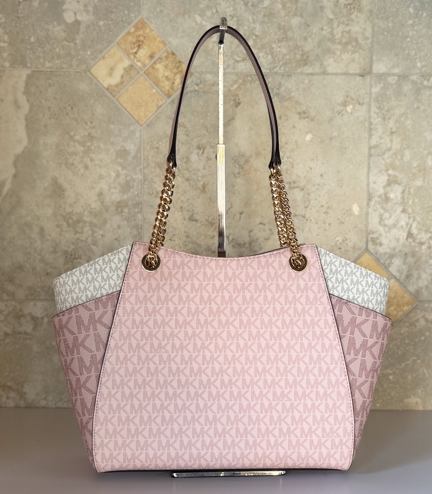 Michael Kors Jet Set Travel LG Shoulder Chain Tote Bag MK Color-Block Pink thumbnail 2