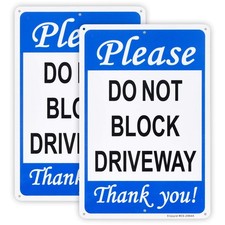 2 Pack Please Do Not Block Driveway Sign No Parking 12x8 Aluminum Reflective