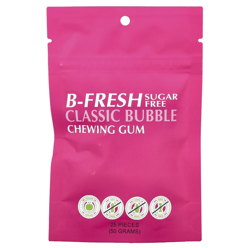 Chewing Gum, Sugar Free, Classic Bubble, 25 Pieces, (50 g)