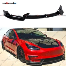 Glossy Black V Style Front Bumper Lip Splitter Spoiler For 17-23 Tesla Model 3