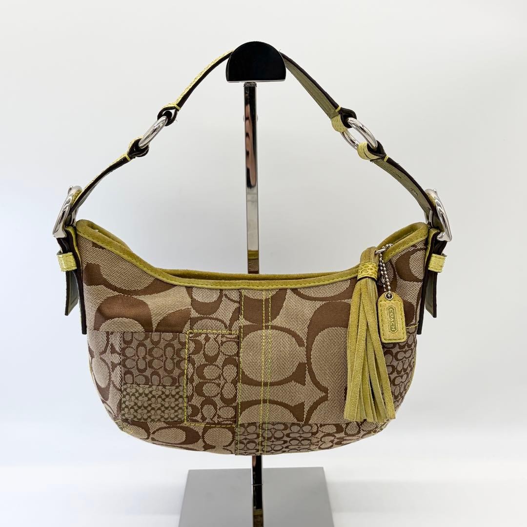 COACH Vintage Patchwork Signature Lime Green Y2K Hobo Shoulder Bag