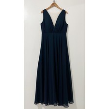 Jenny Yoo Collection Navy Blue V Neck Chiffon Formal Gown Dress Size 16