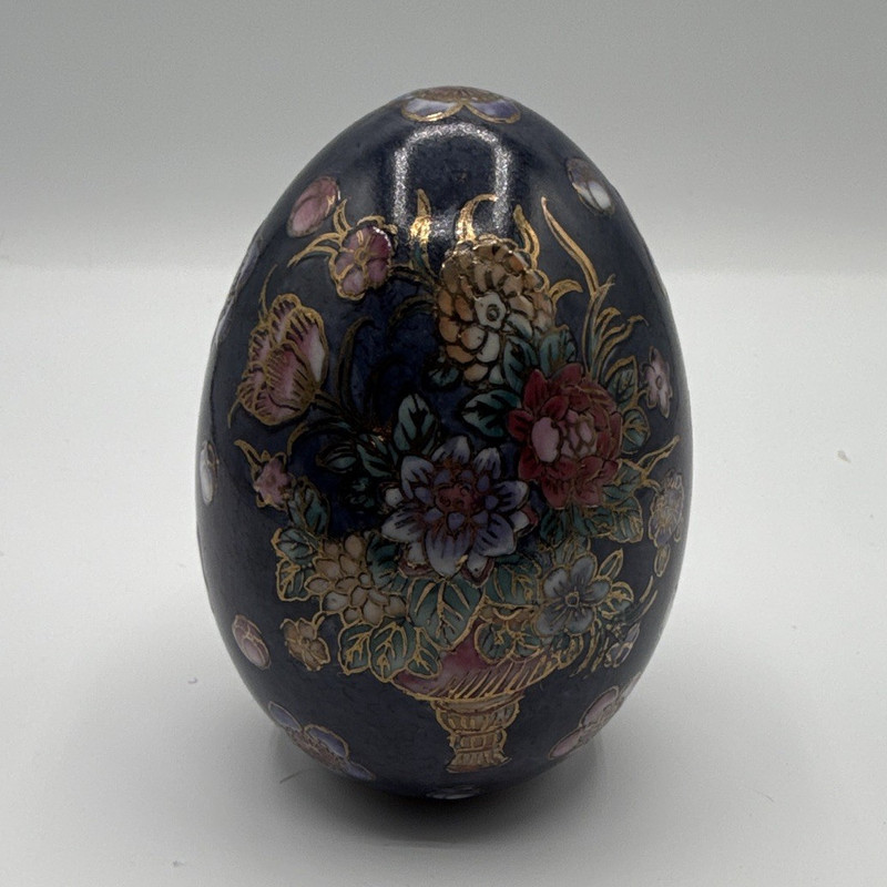 Vintage Oversized Floral Ceramic Egg,Decorative Chinoiserie Chinese Egg