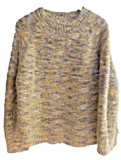 Great Plains Jumper Wool Blend Uk 12 Grey/Lemon Striped Angora Look Fluffiness