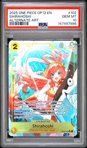 2025 ONE PIECE OP12-LEGACY OF THE MASTER ALTERNATE ART #102 SHIRAHOSHI PSA 10