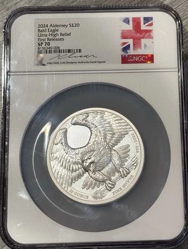 2024- Alderney Bald Eagle- 10 oz- UHR- FDOI- NGC- SP70- Jody Clark