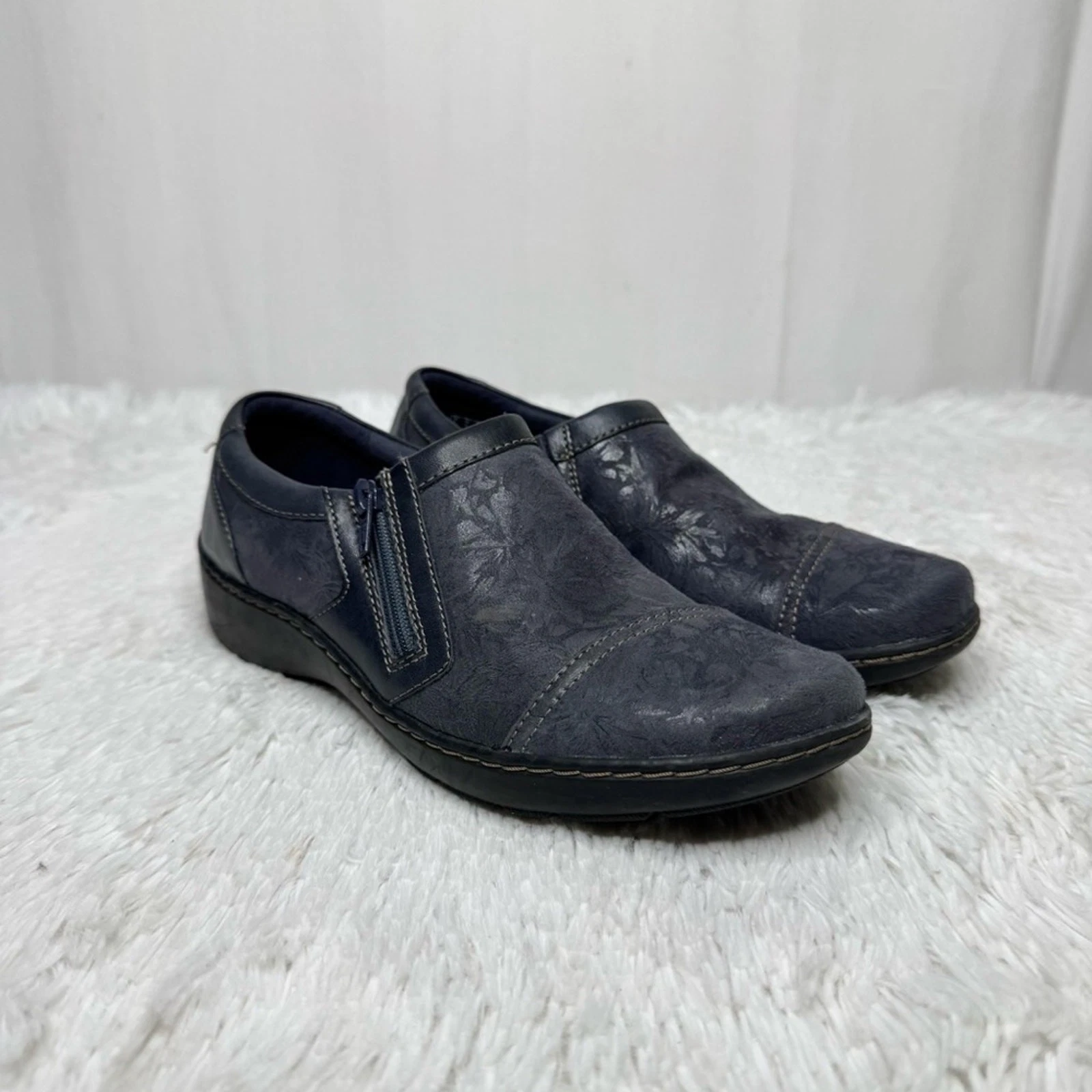 Mocassino Clarks tg 9 blu Cora Ginny stampa floreale zip on scarpa comfort casual wmn