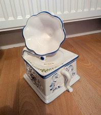 Formano Aufbewahrungsgef&auml;&szlig; Keramik Grammophon wei&szlig;/blau mit Deckel 15cm