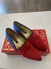 Vintage Escada Suede Leather Womens Shoes Cone Heels Red Blue Sz 7 B Dustbag Box
