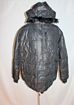 Urban Buck Men s Puffer Jacket Size Large Lightweight Faux Fur Trimmed Hood NWT
