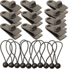 10pcs Tarp Clips Awning Clamp Heavy Duty Lock Grip with 10pcs Ball Bungee Cor...