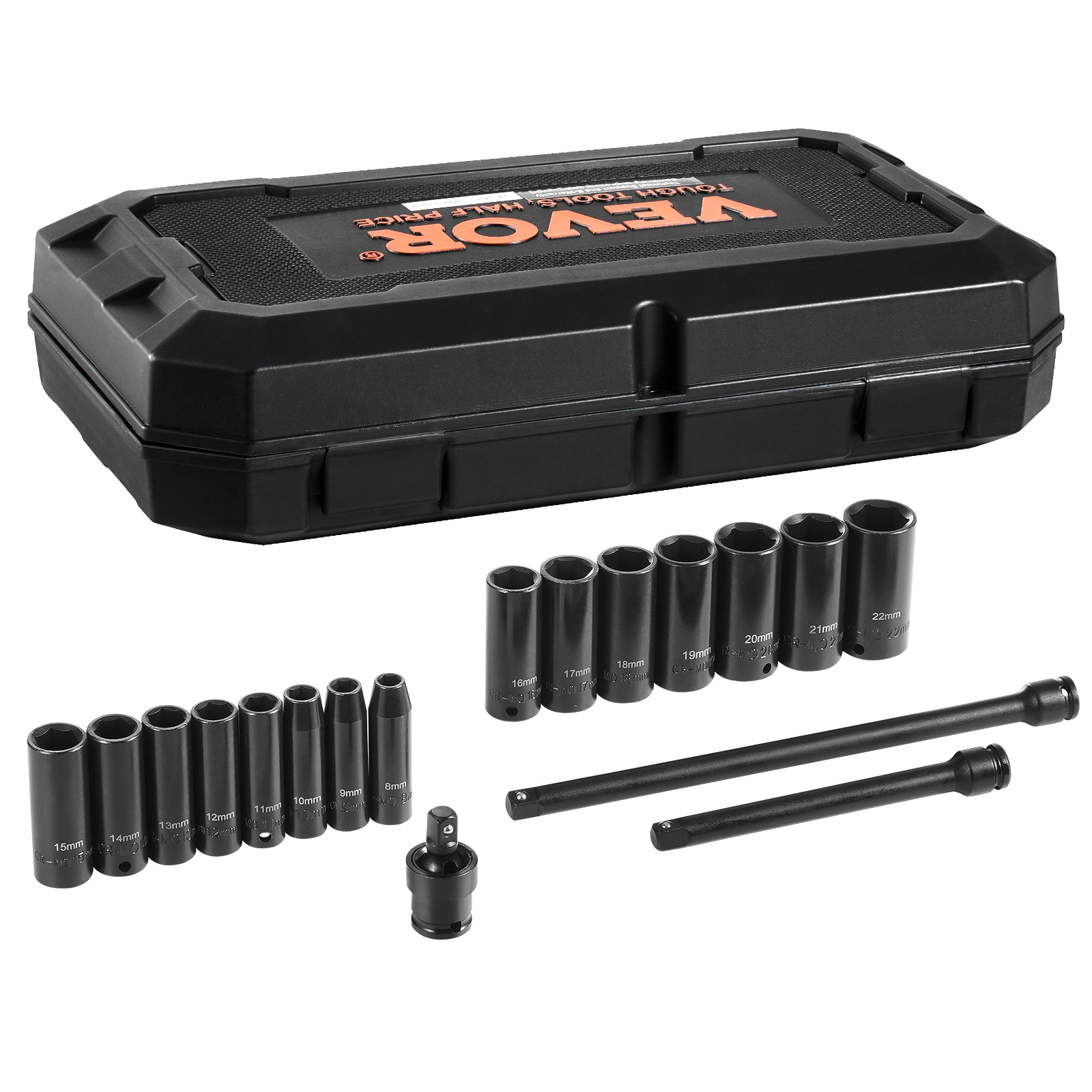 Coffret douilles à chocs 9,5 mm en acier forgé VEVOR pour cliquet