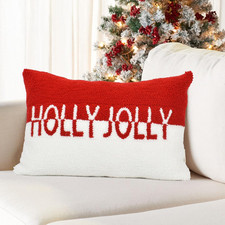 Holly Jolly Christmas Pillow Covers 12x20, Hooked Wool 12x20"-red White Holly
