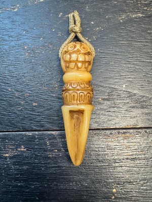 Hand-carved Tibetan Yak Bone Phurba (Vajrakilaya Dagger) Protection Amulet Pend