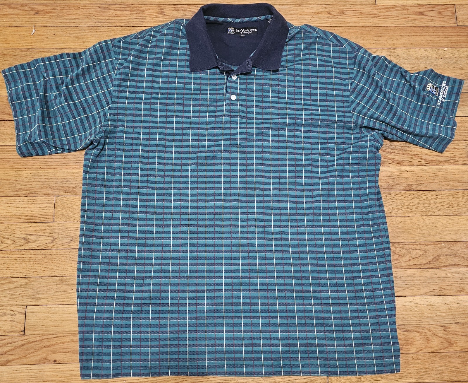 Vintage  St Andrews Links Tartan Collection XXL Checkered Polo Men's Green Blue