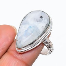 Rainbow Moonstone Gemstone Handmade 925 Sterling Silver Jewelry Ring Size 8 p090