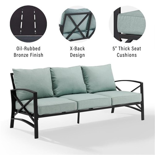 Crosley Furniture Kaplan Metal/Foam Outdoor Sofa in Mist Green | eBay