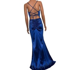 Blue Satin Backless Dress Size Medium