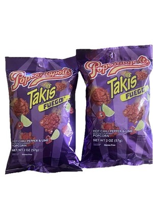 Popcornopolis Takis FUEGO Hot Chili Pepper & Lime Spicy Popcorn 2oz Pack Of 2