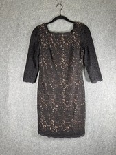 Adrianna Papell Dress Women 4P Black Quarter Length Sleeve Lace Sheath Formal