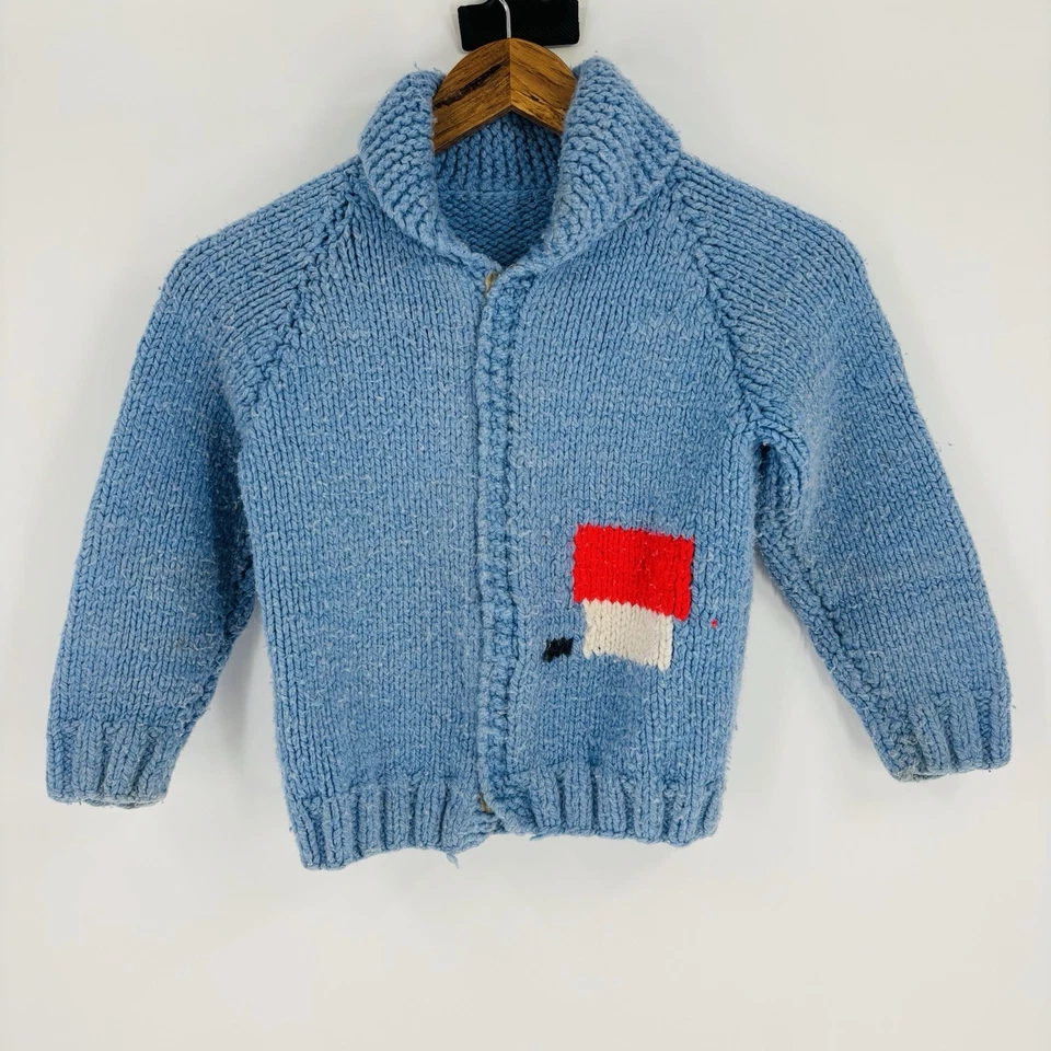 Suéter Cowichan Vintage Hecho a Mano Niños Tejido Snoopy Años 50’s 60’s EE. UU. Doble Cara Foto 2 de 4