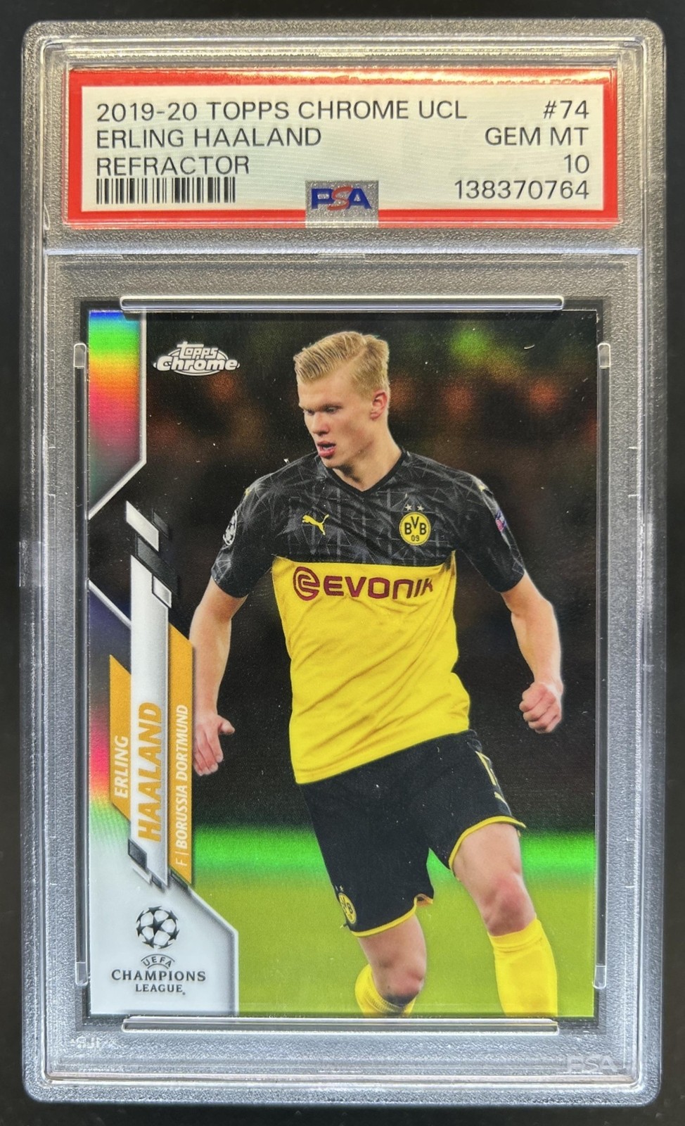 2019 Topps Chrome UEFA Erling Haaland Refractor #74 Dortmund PSA 10 GEM MINT