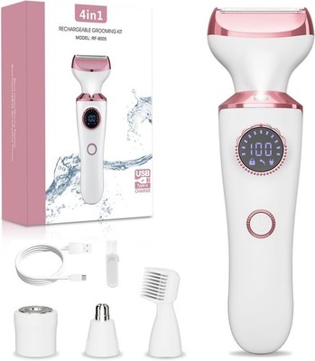 4-in-1  Electric Bikini Trimmer Body Shaver - Type C Charging - Wet & Dry - Pink