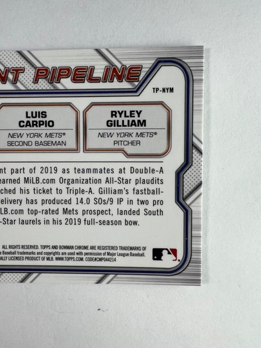 2021 Bowman Ronny Mauricio Luis Carpio Ryley Gilliam Talent Pipeline #TP-NYM - Picture 4 of 6
