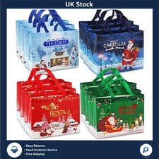 Festive Reusable Christmas Tote Bags Large Gift Present Shopping Bag 12 Pack