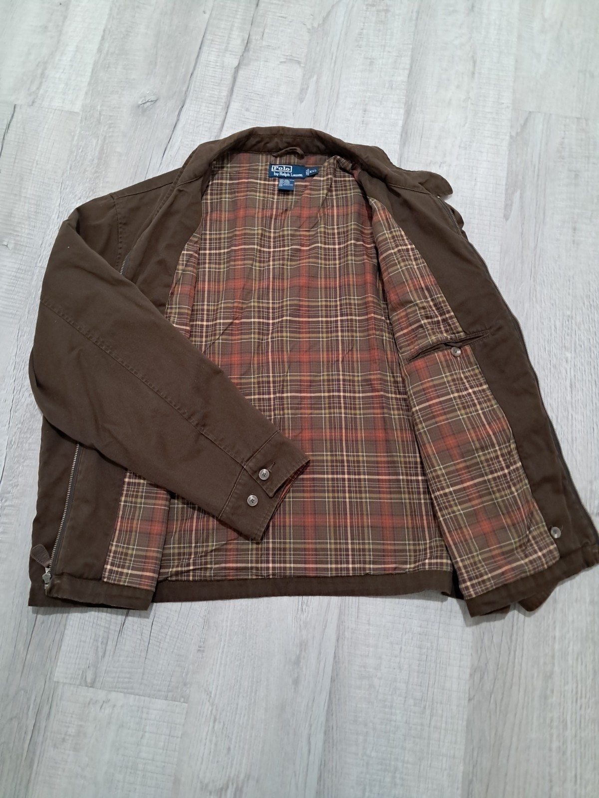 Polo Ralph Lauren Mens Harrington Jacket Size 2XL Cotton Brown Plaid Lined