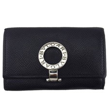 Bvlgari Key Case Black Leather Silver-tone Hardware Key Holder Women Accessories