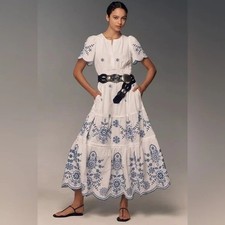 Anthropologie The Somerset Maxi Dress Womens XL Eyelet Summer Cottage Peasant