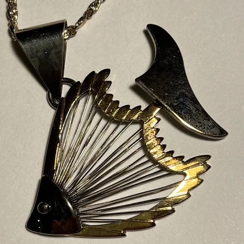 MICHAEL KORS Ciondolo pesce tono oro argento MCM vintage catena 24"