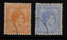 St Kitts Nevis 1938 1950 King George VI 1½d orange, 2½d blue SG70, 72 Used