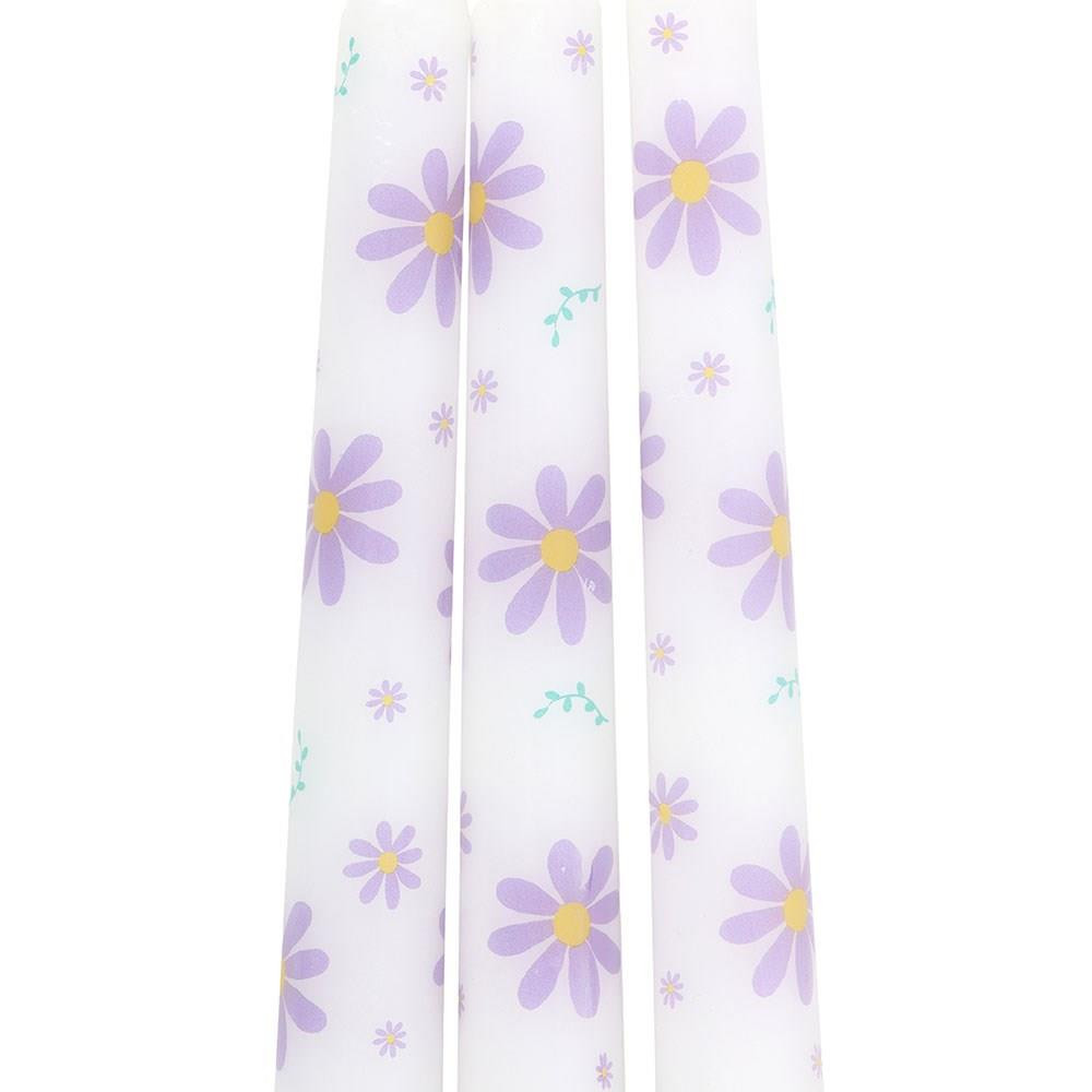 Set of 3 Purple Daisy Print Tapered Dinner Candles