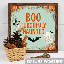 Funny Skeleton Ghost Wooden Sign Watercolor Halloween Living Room Decor Gift