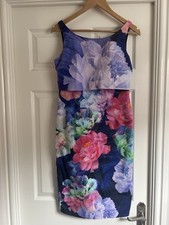 COAST Floral Dress UK12 Multicolored Sleeveless Cotton/Elastane Lined Ex Cond