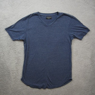 GOODLIFE Shirt Mens Medium Blue V-Neck Scallop Made in USA Curved Hem