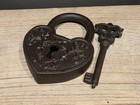 Ok Antique Victorian Style Cast Iron Heart Bridge Padlock Lock & Key — photo 9