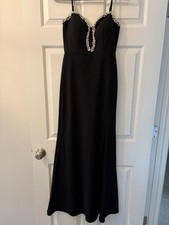 Blondie Nites Black Rhinestone Slit Dress Size 3 Prom Homecoming Dance Wedding