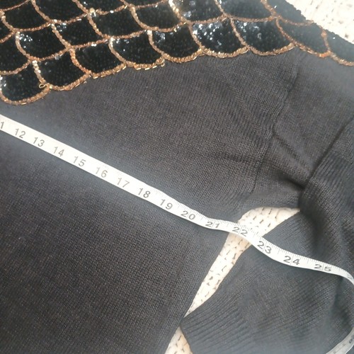 80s Vtg Western Connection Sequin Scalloped Black Sweater Womens L Shoulder Pad - Picture 5 of 7