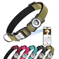 Reflective Dog Collar with AirTag Holder for Medium Dogs Soft Nylon Champagne...