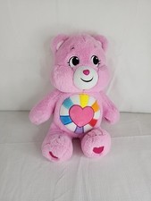 Care Bears Hopeful Heart 14" Plush Rainbow Tummy Pink 2021 Embroidered Side Eyes