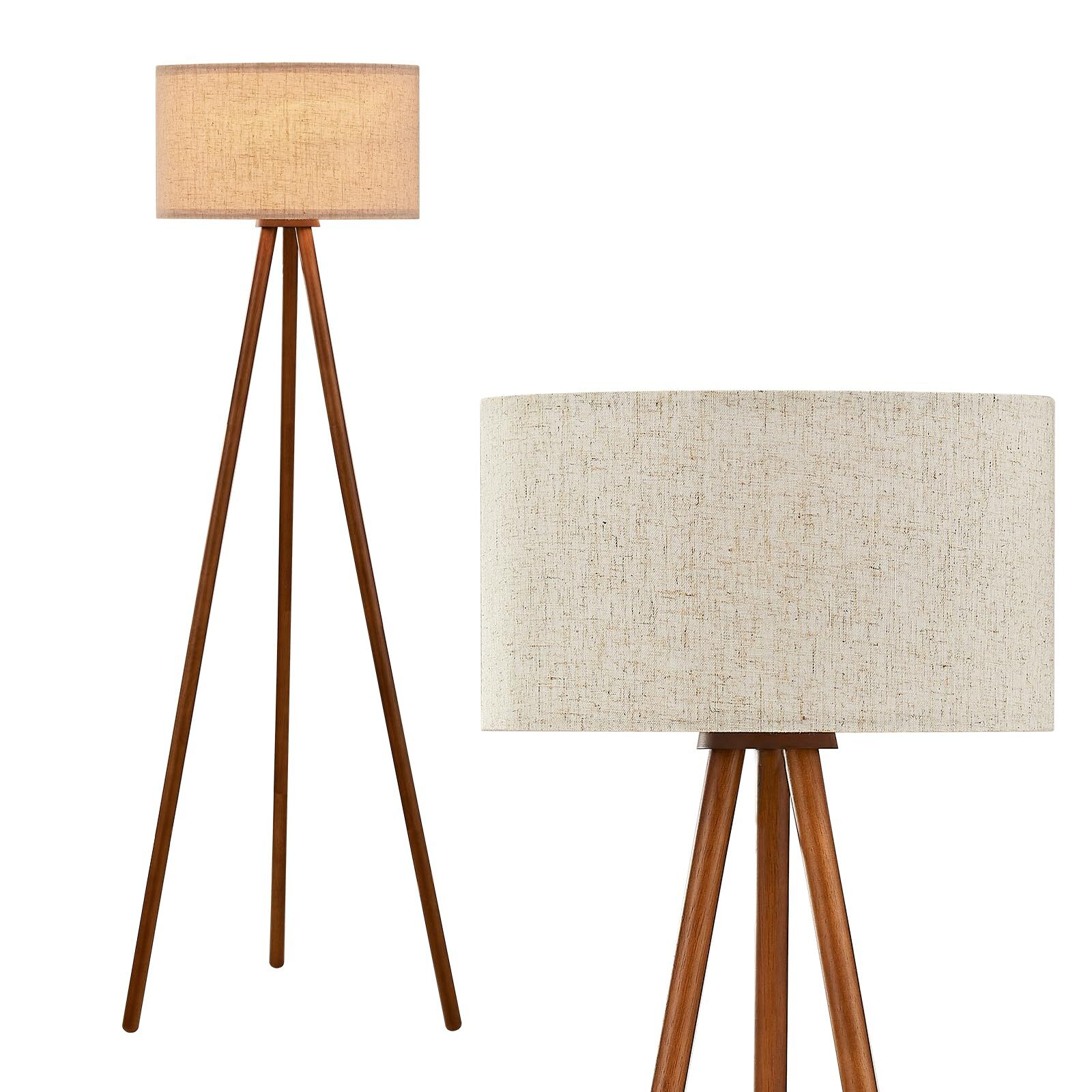 Wood Tripod Floor Lamp,Linen Shade Boho Farmhouse Wooden Floor lamp for Livin...