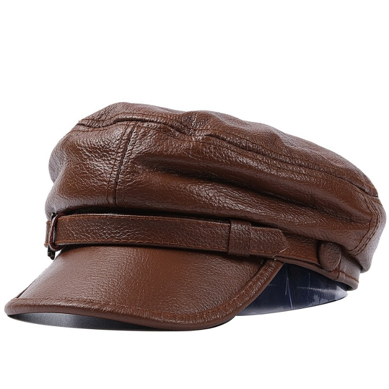 Unisex Newsboy Cap Biker PU Leather Beret Cabbie Painter Hat Flat